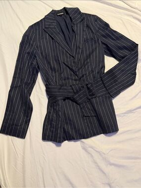 Express Navy Pinstripe Belted Women's Blazer